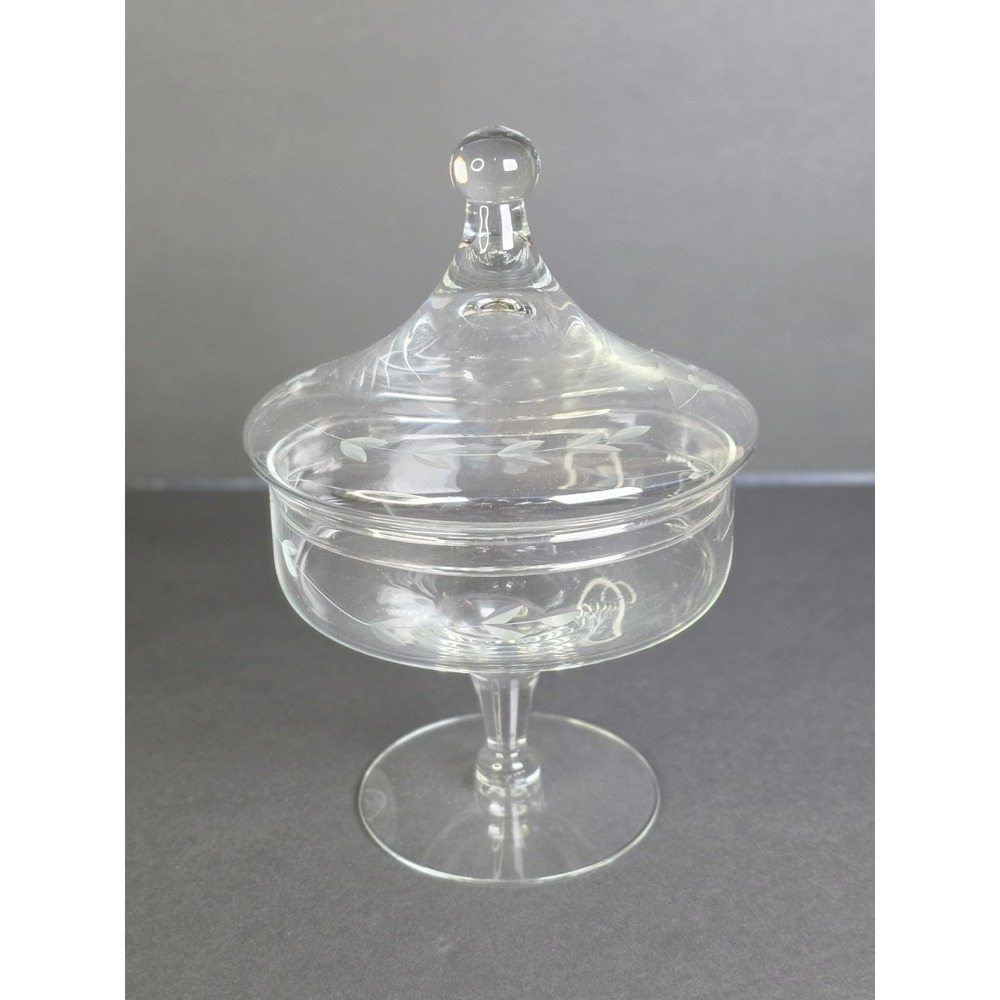 MCM Princess House Clear Crystal Etched Candy Dish Glass Compote Cottagecore